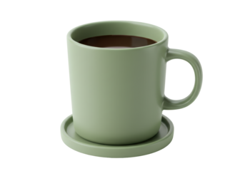 Isolated coffee in a green mug with matching coaster for a morning beverage