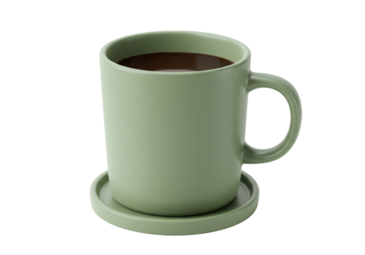 Isolated coffee in a green mug with matching coaster for a morning beverage