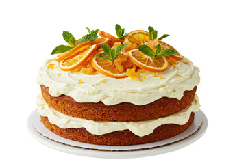 Isolated Orange Cake with Cream Frosting and Candied Oranges for Celebrations and Parties