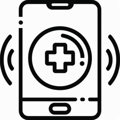 Obraz premium Mobile phone displaying a medical cross symbol with radiating waves, indicating a health alert or telemedicine service.