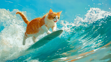 happy cat surfing on sunny day