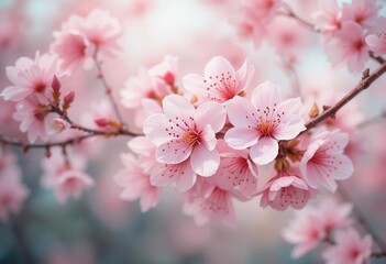 Obraz premium Ephemeral Cherry Blossoms Watercolor Style, Soft Pinks, Blurry Ethereal, A Springtime Delight