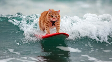 happy cat surfing on sunny day