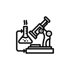 Black Outline Microscope with Beaker Vector Illustration
