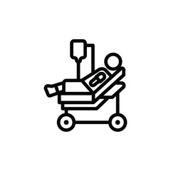 Patient Lying on Hospital Bed Icon, Simple Line Art