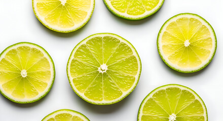 Obraz premium Vibrant Citrus Slices A Refreshing Close-Up of Fresh Limes on a White Background