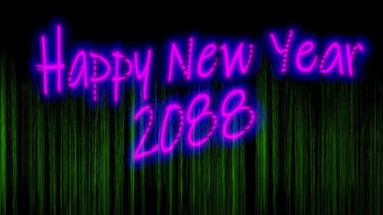  Futuristic purple and white Glowing Special Series Happy New Year 2088 Text reflection, sparkles year The Latest series, special version Seamless looping..