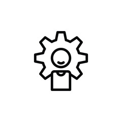 Line Art Figure with Cogwheel Head on White, Minimalist Icon