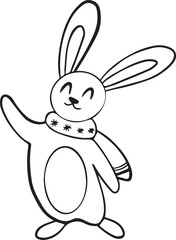 Cute bunny doodle coloring page for kids. Vector