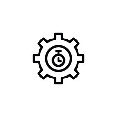 Black Cogwheel and Stopwatch Icon on White Background