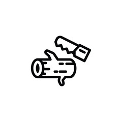 Minimalist Line Art Log Being Cut with Saw on White