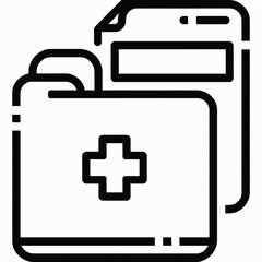Obraz premium A line art icon of a medical folder with a health cross, representing patient records and healthcare information.