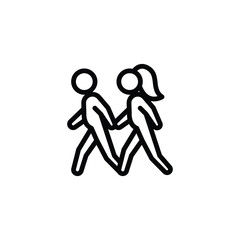 Walking Couple Black Line Art on White Background
