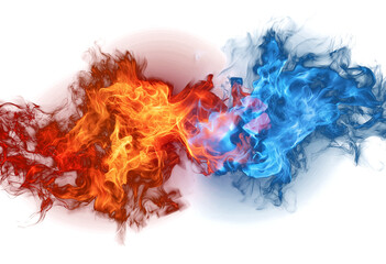 Obraz premium Abstract representation of hot orange fire and cool blue fire colliding and merging, isolated on transparent background