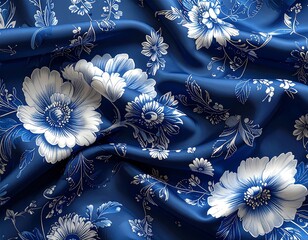 Floral fabric with deep blue background