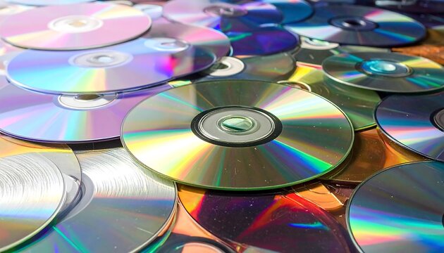 Close-up of many CDs and DVDs - Powered by Adobe