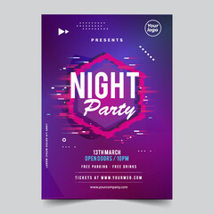 Night dance party music night poster template. Electro style concert disco club party event flyer invitation