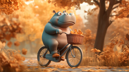 hippo ride bicycle in park