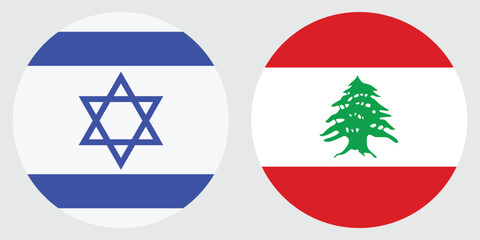 Obraz premium Israel and Lebanon Circular Flags on Grey Background