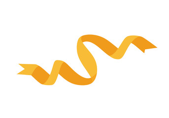An orange ribbon curves and twists against a white background