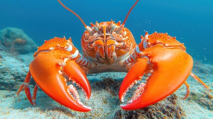 Vibrant Lobster Underwater Close-Up with Claw Display