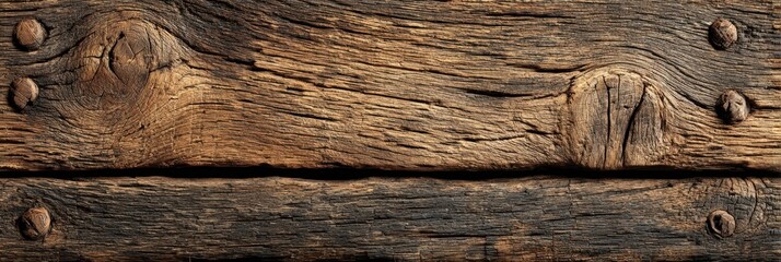 Naklejka premium Weathered wooden surface with intricate textures and aged features in natural tones