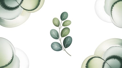 Minimalist botanical presentation background with watercolor leaves.