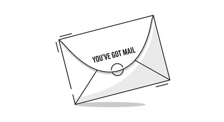 A simple, modern outline illustration of a white envelope with the phrase 'You've Got Mail' conveying digital communication and notification.