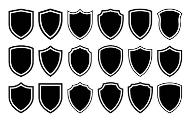 Collection of Black Shield Icons on White Background