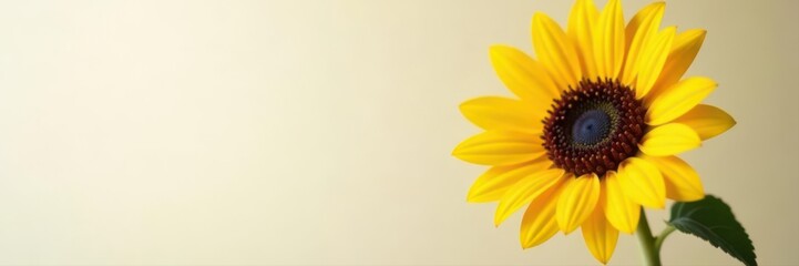 Fototapeta premium Elegant sunflower, minimalist neutral setting, nature, close-up, golden