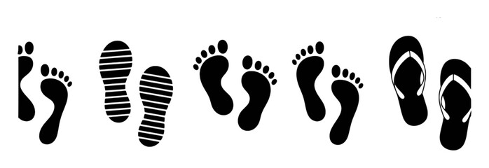 Collection of Footprint and Flip-Flop Icons Representing Movement and Footwear © Parvej stock