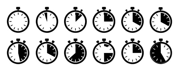 Collection of Stopwatch Icons Showing Different Time Intervals