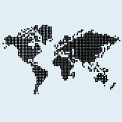 Fototapeta premium Dynamic digital world map illustration showcasing global data connectivity and international communication networks with a modern pixel art aesthetic, symbolizing interconnectedness