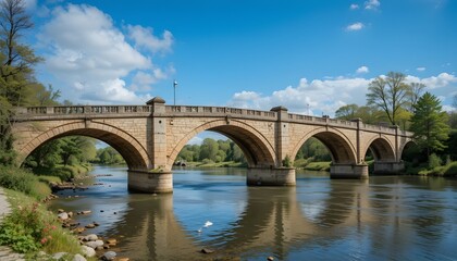 Fototapeta premium Old Stone Bridge over Calm River