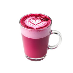Hot Beetroot Latte with latte art isolated PNG with Transparent Background