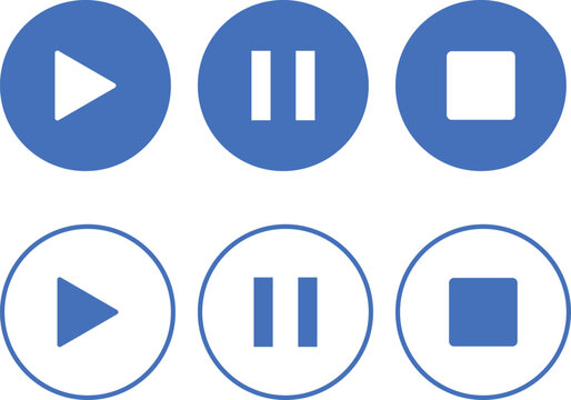 Play pause stop icon set. media player buttons. Music interface symbol