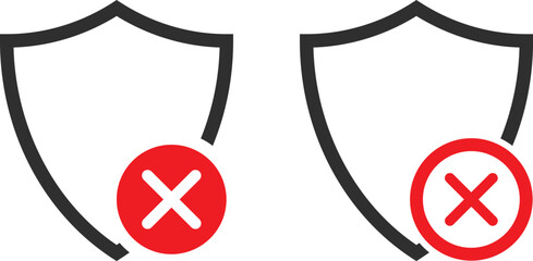 Obraz premium shield icon with cross mark symbol. tick and cross mark with protection security shield icons.