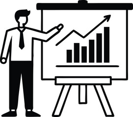 Businessman presents growing financial chart data on flip chart easel board business growth analysis vector