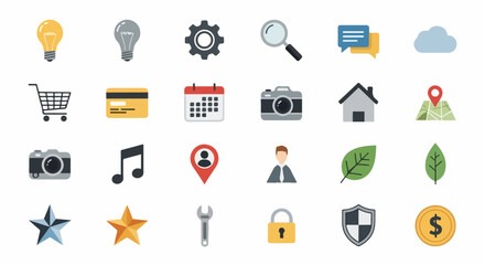 Collection of Colorful Flat Icons for Web and App Design