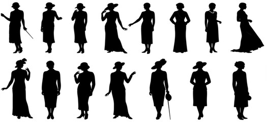 silhouettes of elegant women of twenty century
