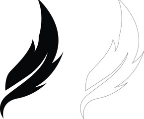 set of feathers, Bird feather icons set. Simple black symbols with different feathers from bird wings. Flat line style vector for apps website isolated on transparent background, Feathers silhouette.