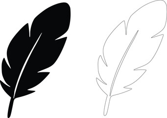 set of feathers, Bird feather icons set. Simple black symbols with different feathers from bird wings. Flat line style vector for apps website isolated on transparent background, Feathers silhouette.