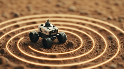 Model Robot on Mars with Signal Waves Surrounding It