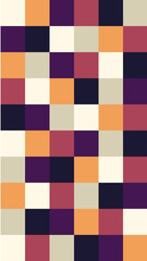 Fototapeta premium A seamless geometric pattern of colorful squares in warm, earthy tones of orange, red, purple, and cream. This rich design is perfect for backgrounds and digital art.