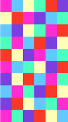 A vibrant, seamless geometric pattern of colorful squares in bright shades of red, blue, pink, and green. This energetic design is perfect for backgrounds and posters.