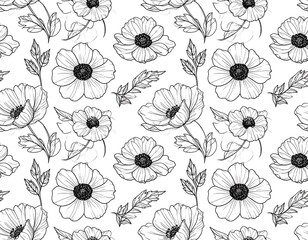 Floral line art seamless pattern