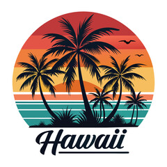 Hawaii Sunset Beach Illustration
