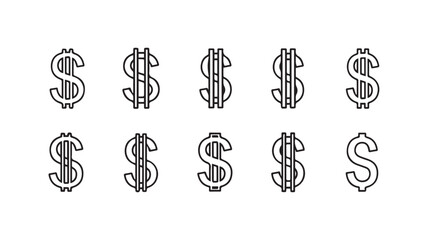 Collection of stylized dollar sign silhouettes representing currency and finance