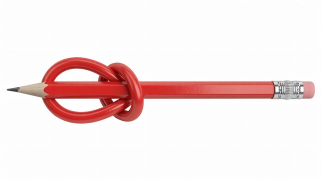 Stunning red pencil tied in a knot symbolizing creative block or problem solving challenges concept
