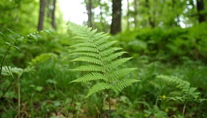 Close-up fern in a lush forest